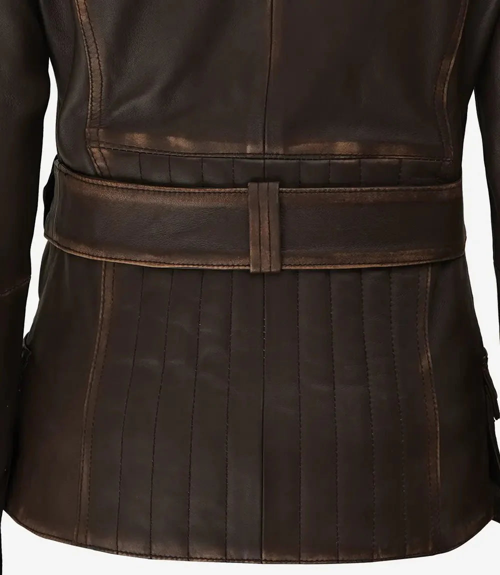 Women's Distressed Brown Asymmetrical Leather Biker Jacket - Rare Leather