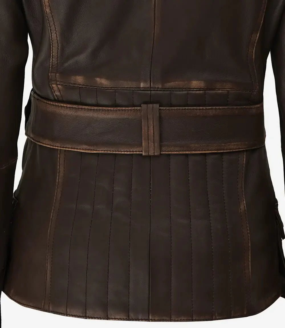 Women's Distressed Brown Asymmetrical Leather Biker Jacket - Vox Leather