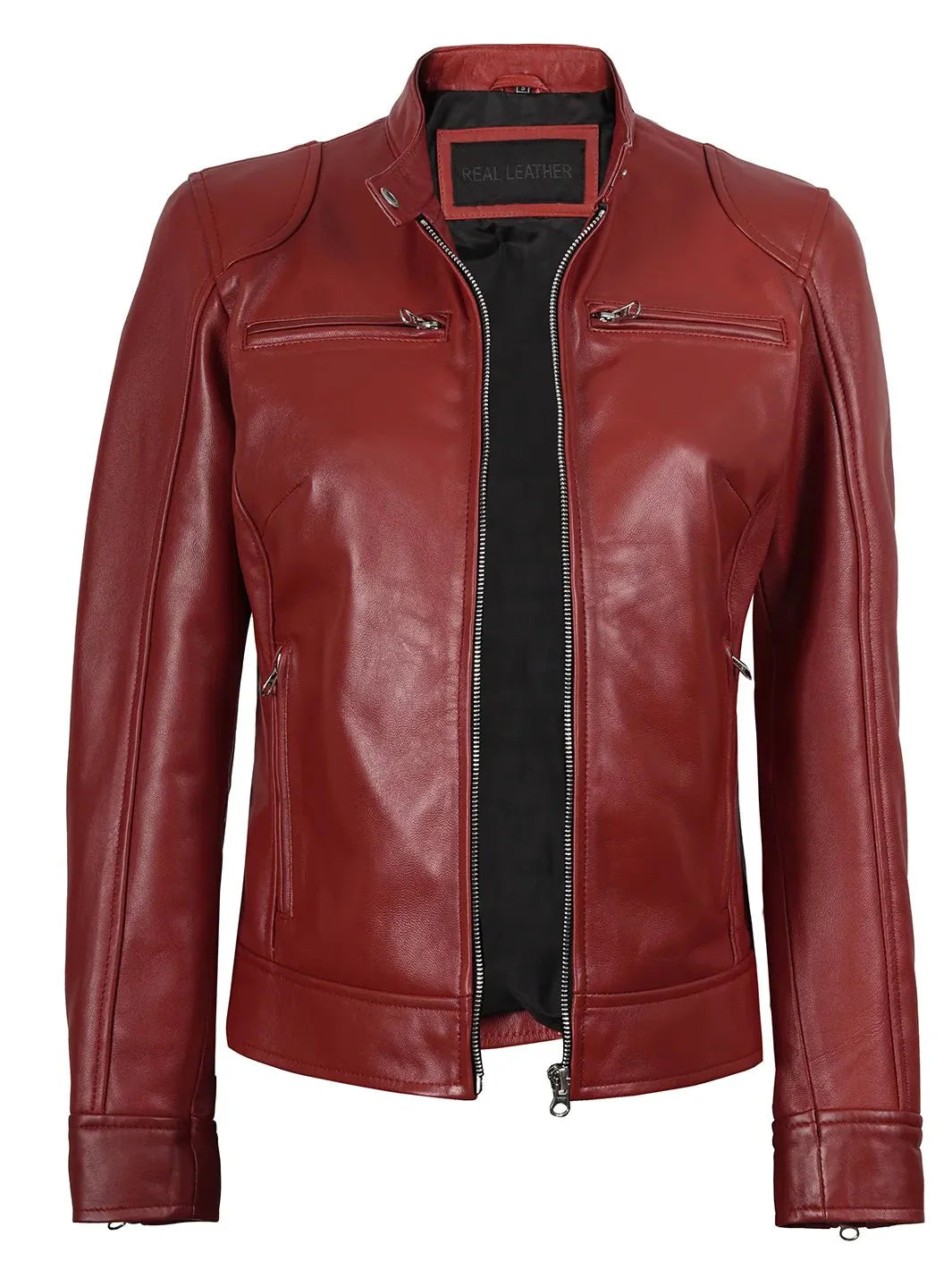 Women's Dodge Cafe Racer Red Leather Jacket - Rare Leather