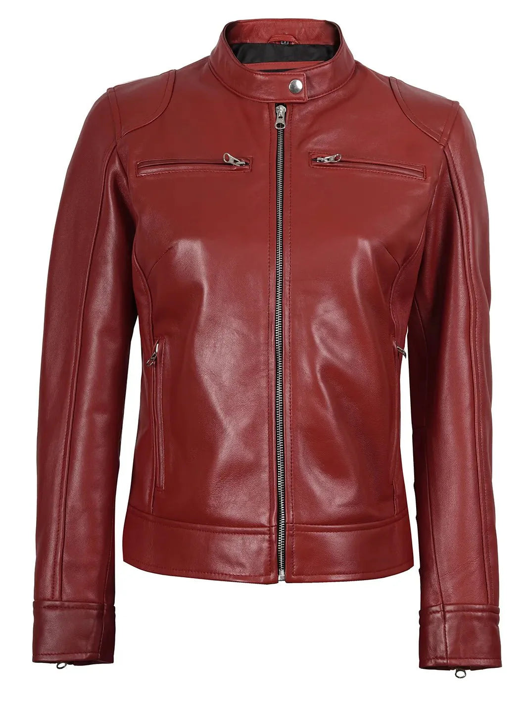 Women's Dodge Cafe Racer Red Leather Jacket - Rare Leather