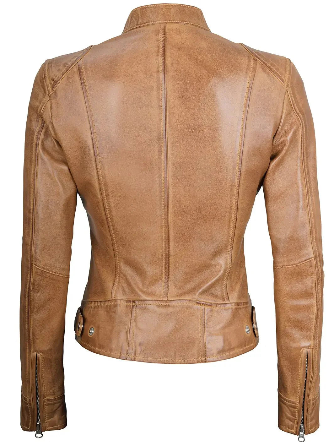 Women's Dodge Camel Brown Cafe Racer Leather Jacket - Rare Leather