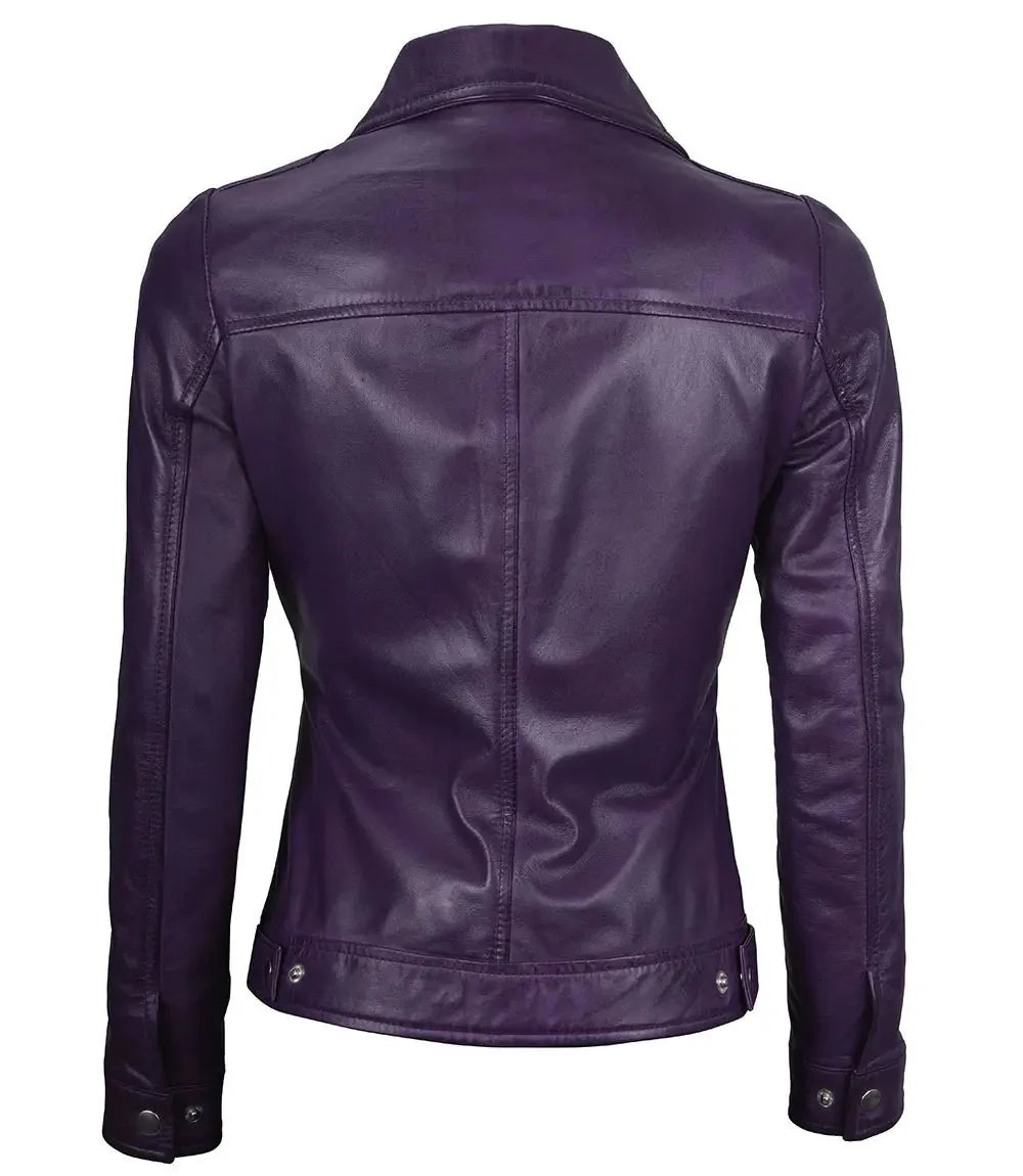 Women's Harrington Purple Leather Jacket - Rare Leather