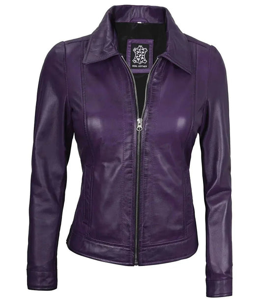 Women's Harrington Purple Leather Jacket - Vox Leather