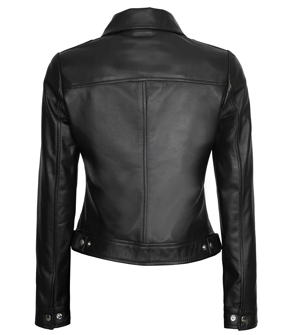 Women's Harrington Style Black Real Leather Jacket - Rare Leather