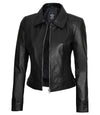 Women's Harrington Style Black Real Leather Jacket - Rare Leather