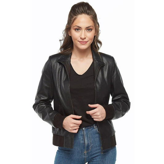 Women’s Leather Bomber Jacket in Black - Vox Leather