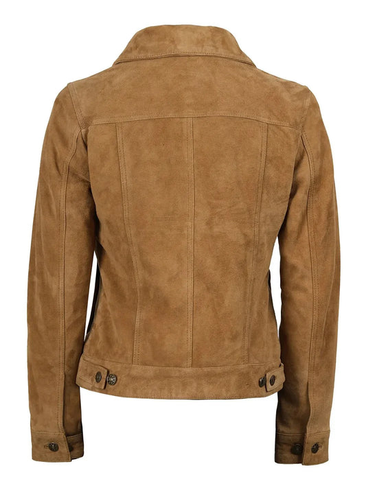 Women's Light Brown Suede Trucker Jacket - Rare Leather