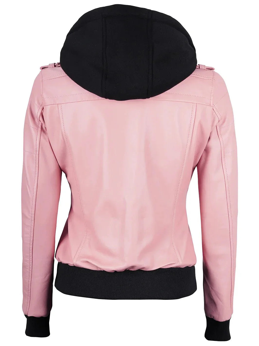 Women's Pink Leather Jacket with Removable Hood - Rare Leather