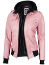 Women's Pink Leather Jacket with Removable Hood - Rare Leather