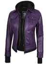 Women's Purple Leather Jacket with Removable Hood - Rare Leather