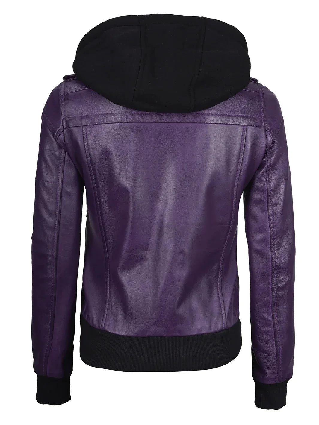 Women's Purple Real Leather Jacket with Removable Hood - Rare Leather