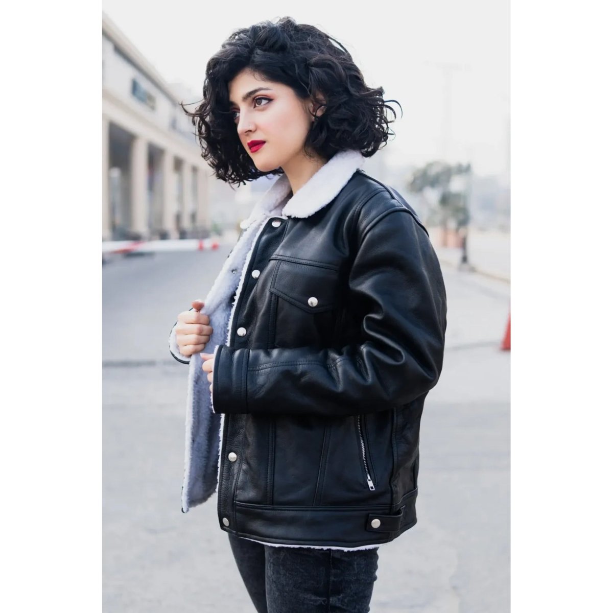 Women’s RAF B3 Aviator Shearling Sheepskin Trucker Jacket - Vox Leather