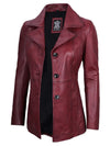 Women's Real Leather Burgundy Blazer with Three Button - Rare Leather
