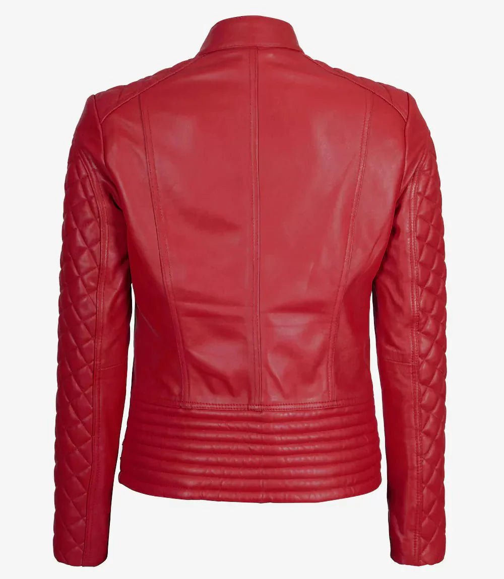 Womens Red Quilted Cafe Racer Leather Jacket - Vox Leather
