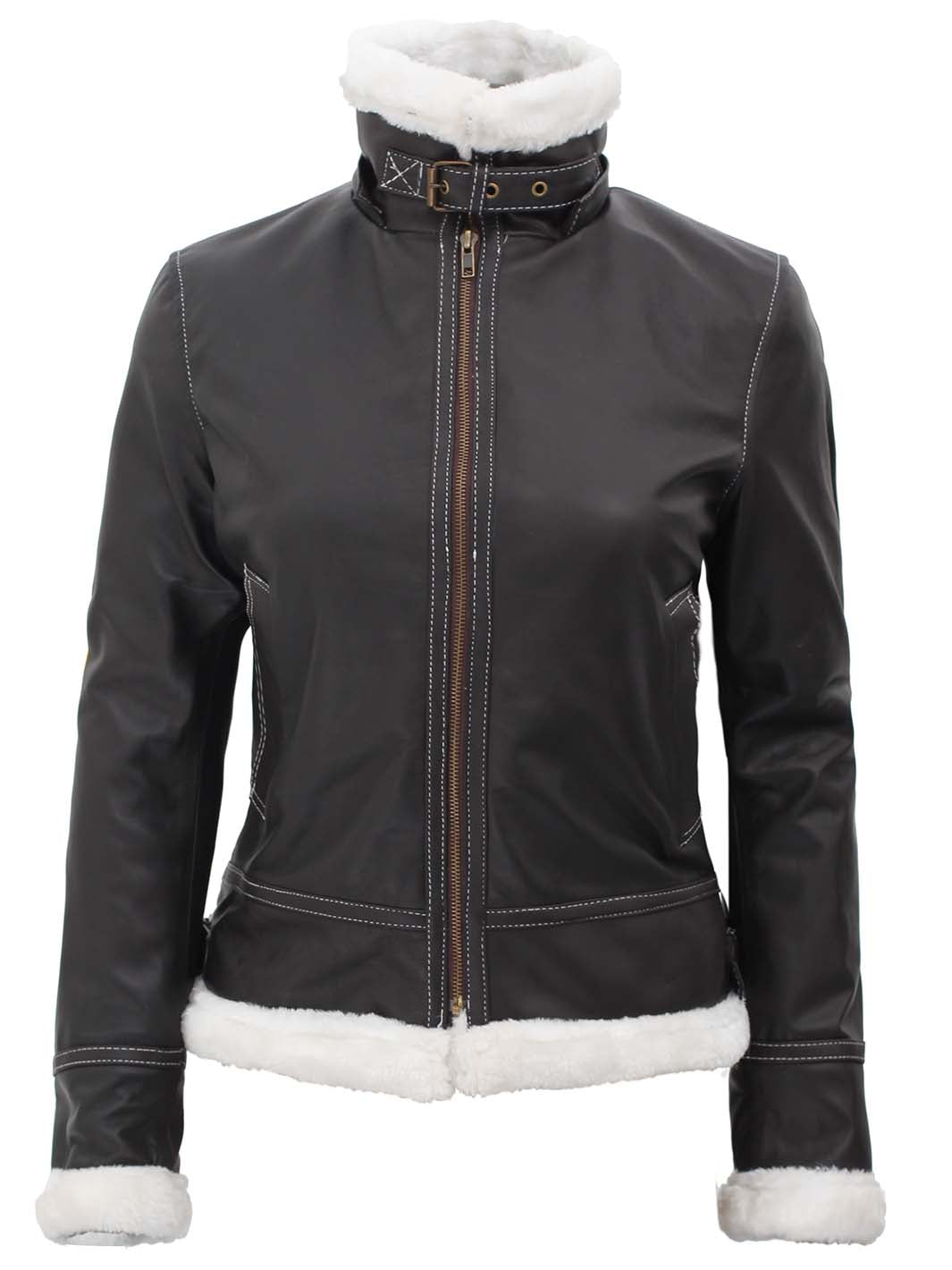 Womens Shearling Dark Brown Bomber Leather Jacket with Removable Hood - Rare Leather