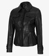 Women’s Short Body Black Peplum Leather Jacket - Rare Leather