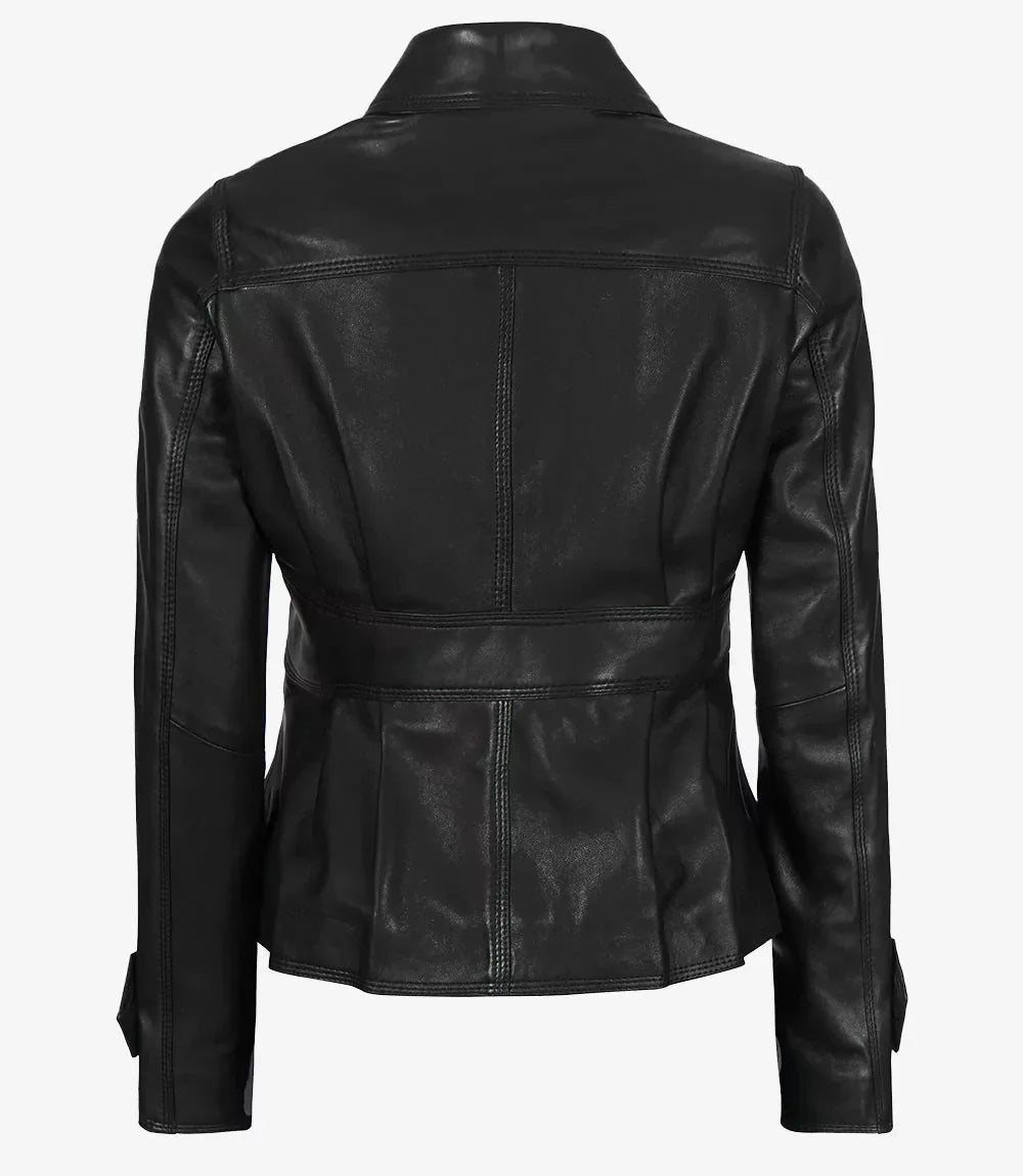 Women’s Short Body Black Peplum Leather Jacket - Rare Leather