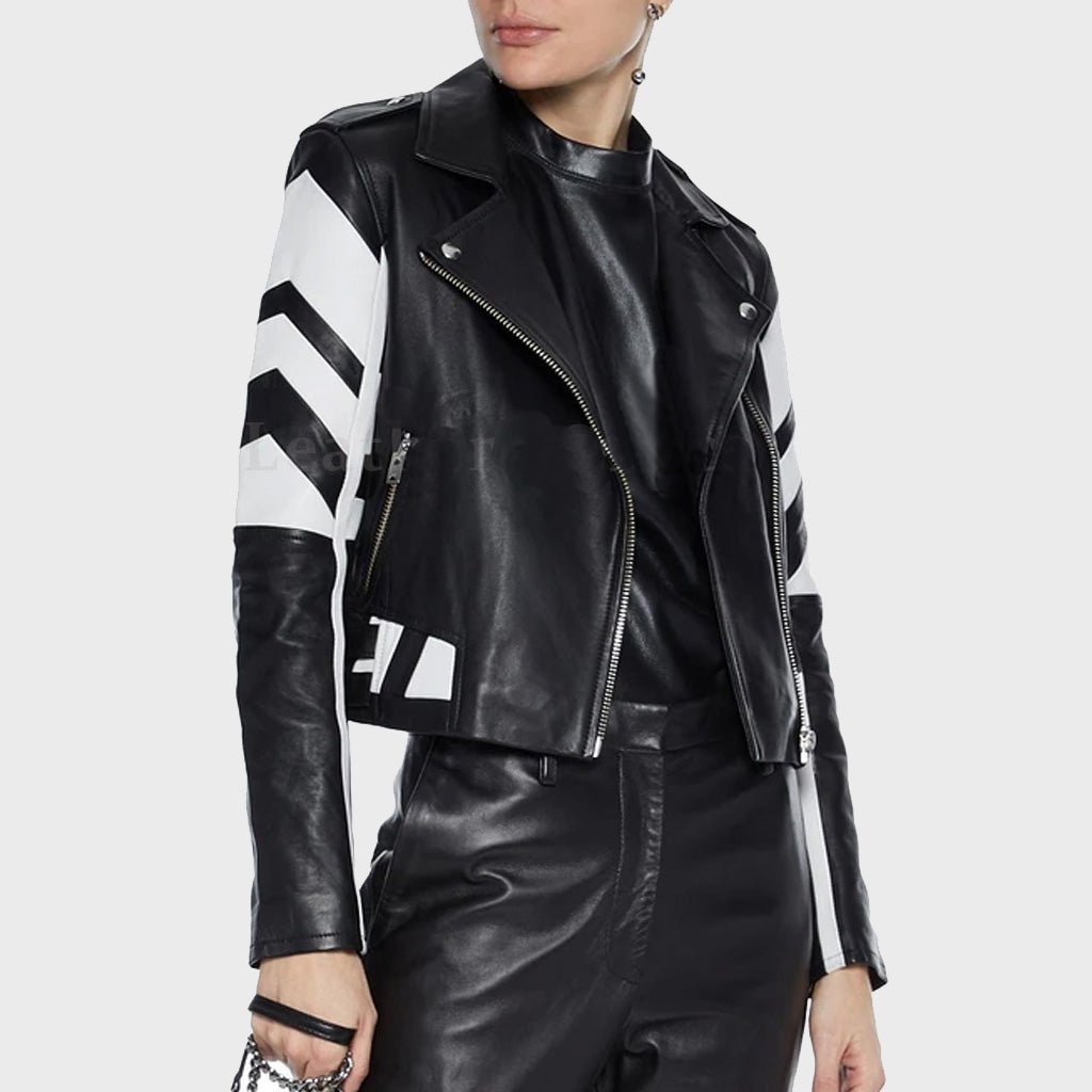 Women's Striped Leather Motorcycle Jacket - Vox Leather