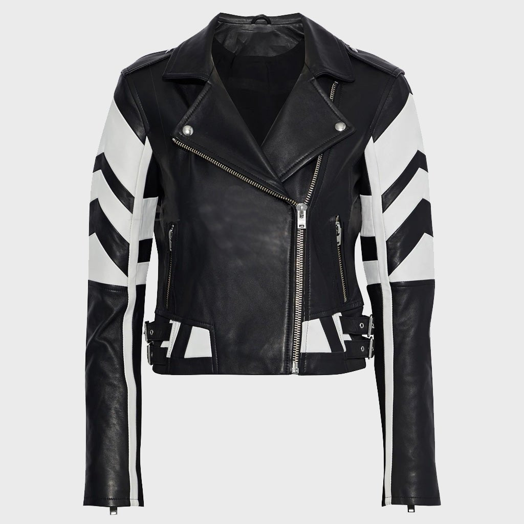 Women's Striped Leather Motorcycle Jacket - Vox Leather