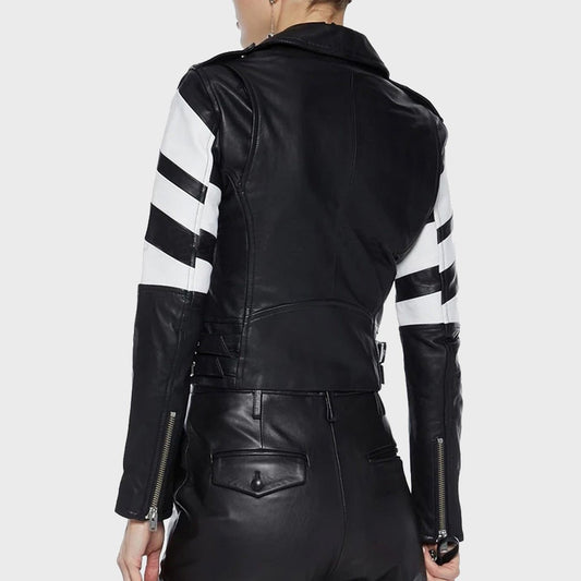 Women's Striped Leather Motorcycle Jacket - Vox Leather