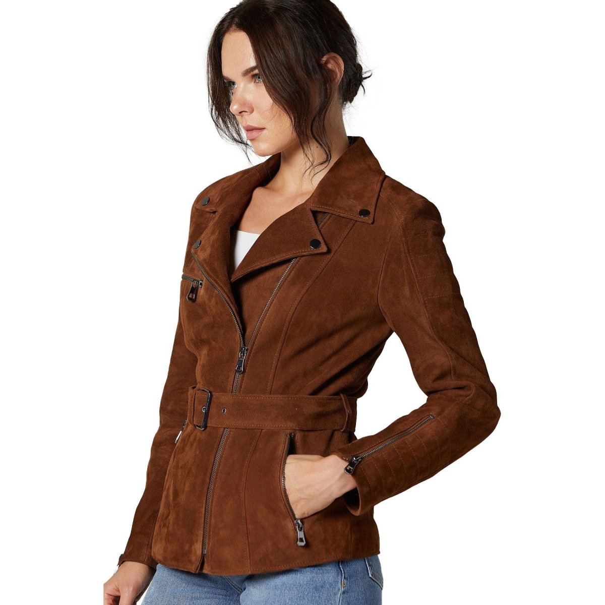 Women’s Suede Leather Belted Coat - Vox Leather