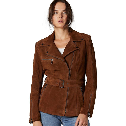 Women’s Suede Leather Belted Coat - Vox Leather