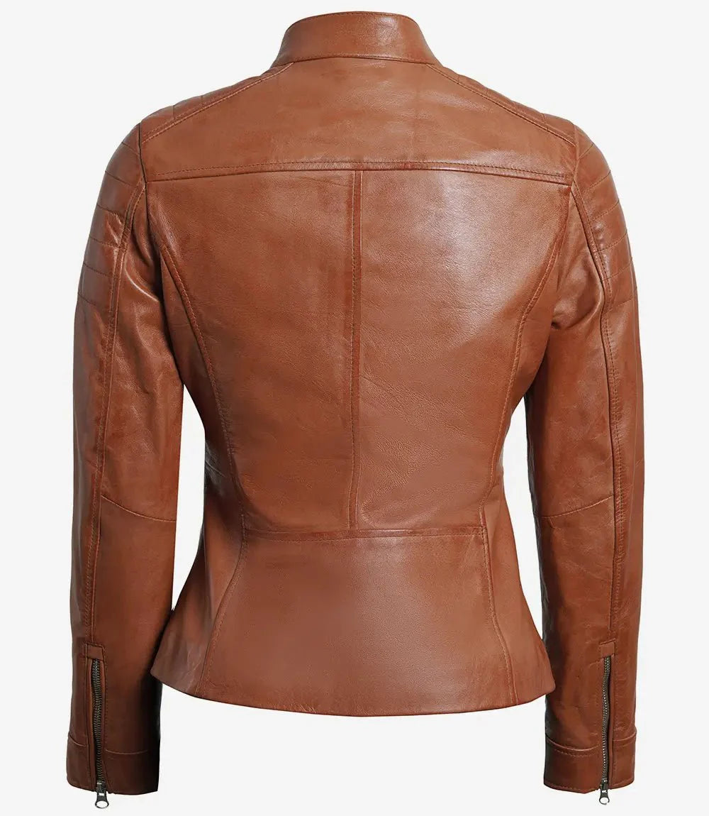 Womens Tan Brown Cafe Racer Leather Jacket - Rare Leather