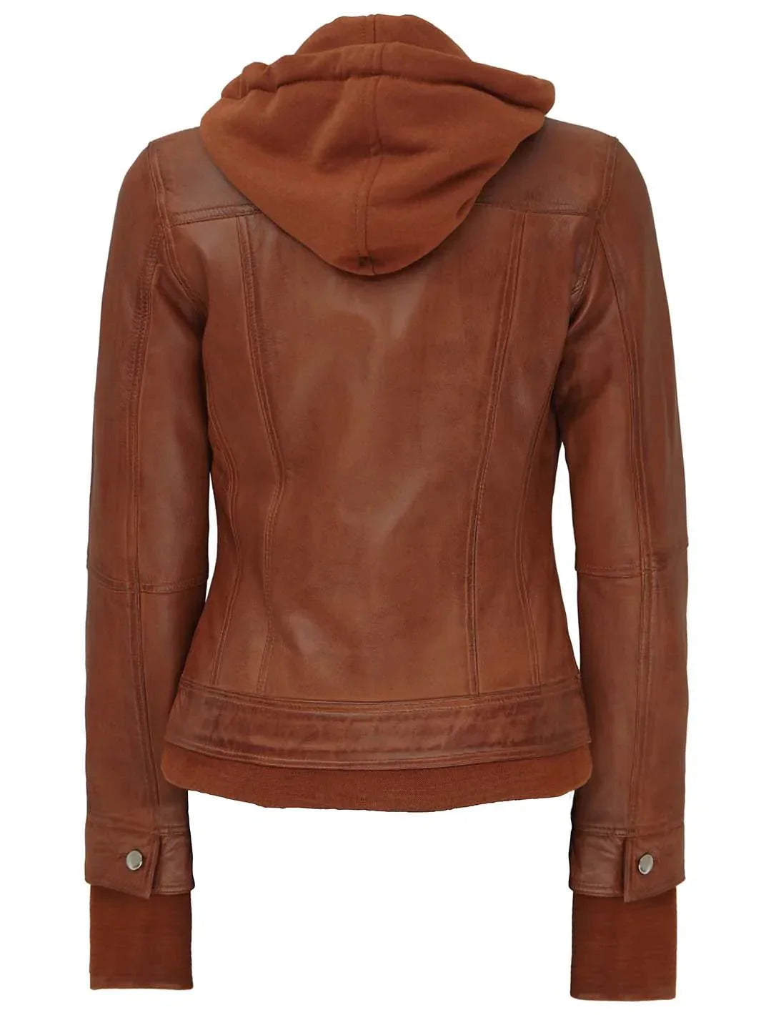 Womens Tan Wax Bomber Leather Jacket With Hood - Rare Leather