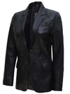 Women's Two Button Black Real Leather Blazer - Vox Leather