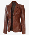 Womens Two Button Cognac Brown Leather Blazer - Rare Leather