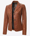 Women's Two Button Tan Brown Leather Blazer Jacket - Vox Leather
