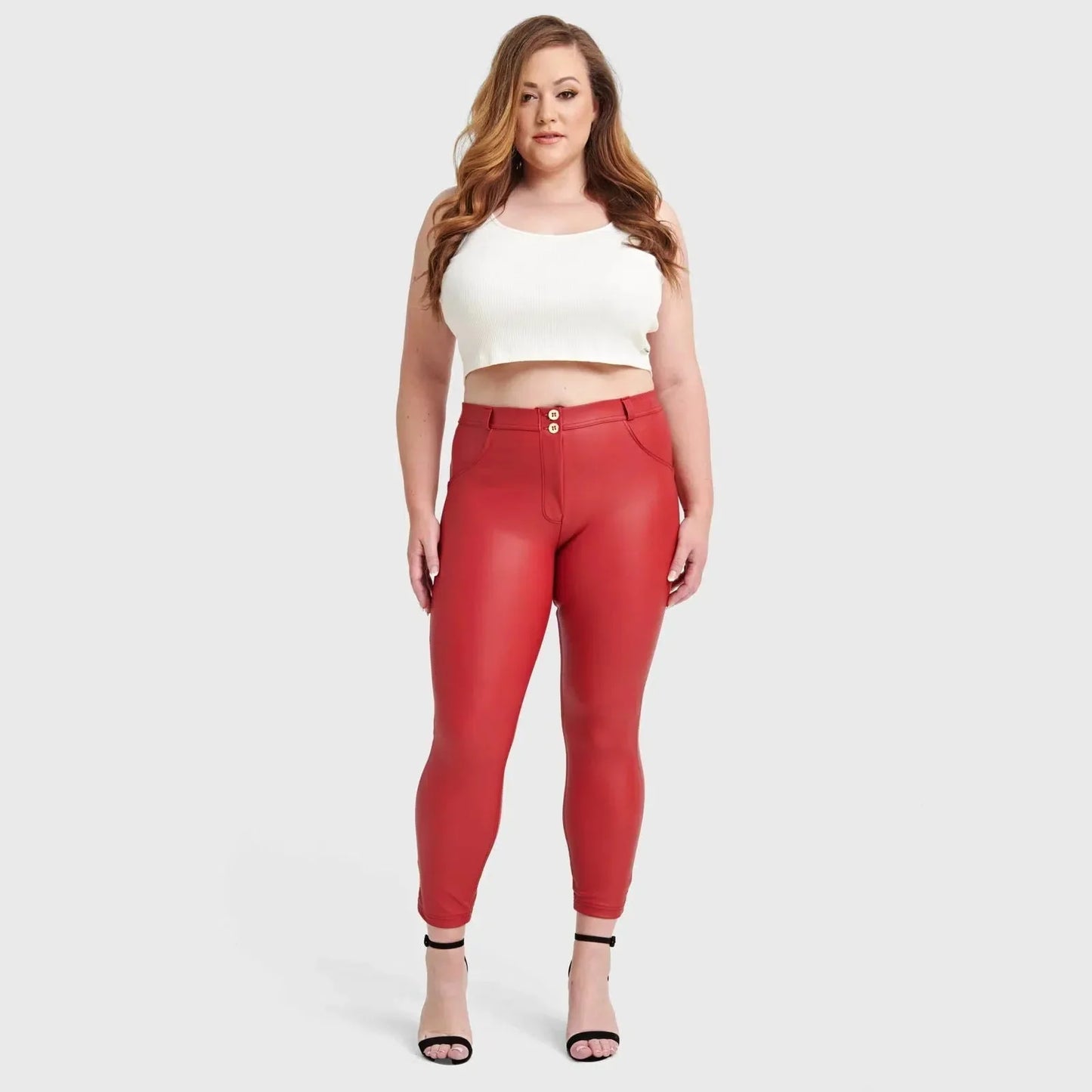 WRUP Curvy Faux Leather - High Waisted - Petite Length - Red - Rare Leather
