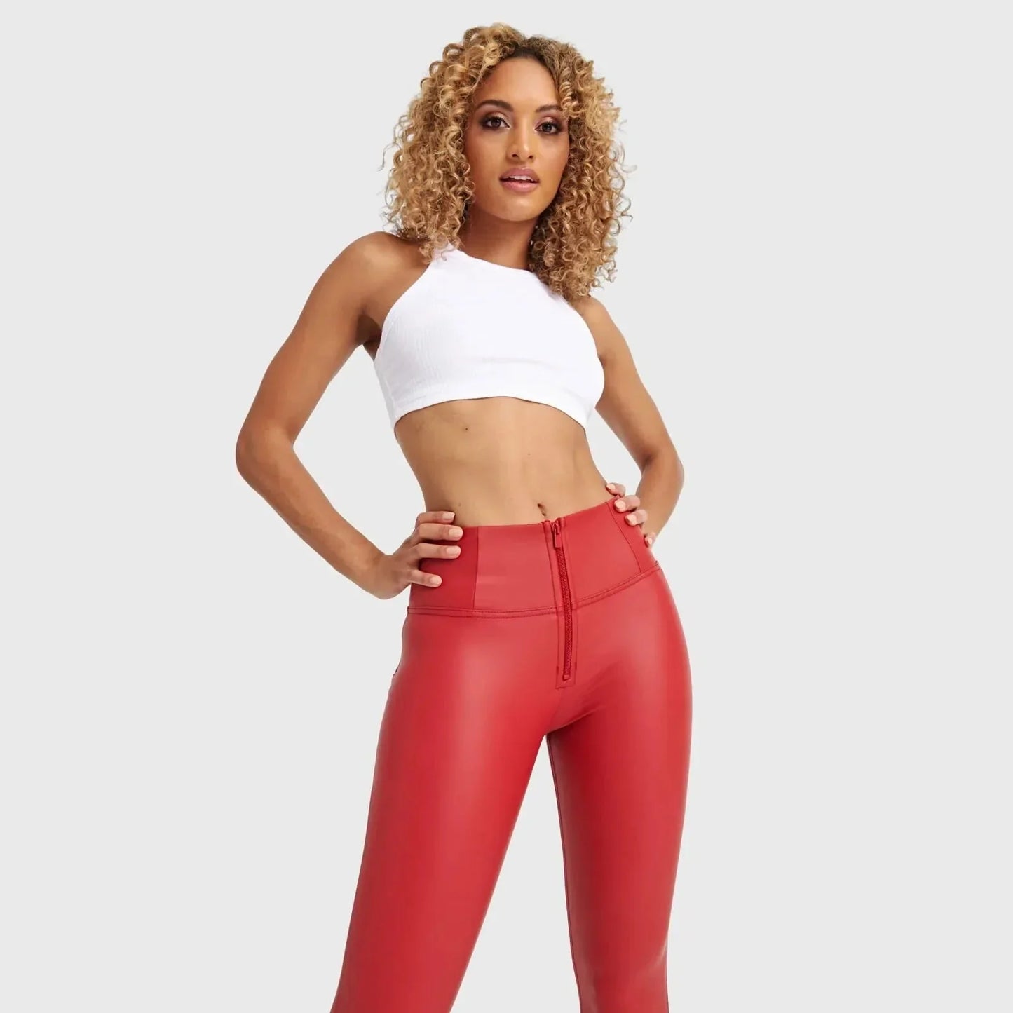WRUP Faux Leather - High Waisted - Petite Length - Red - Rare Leather