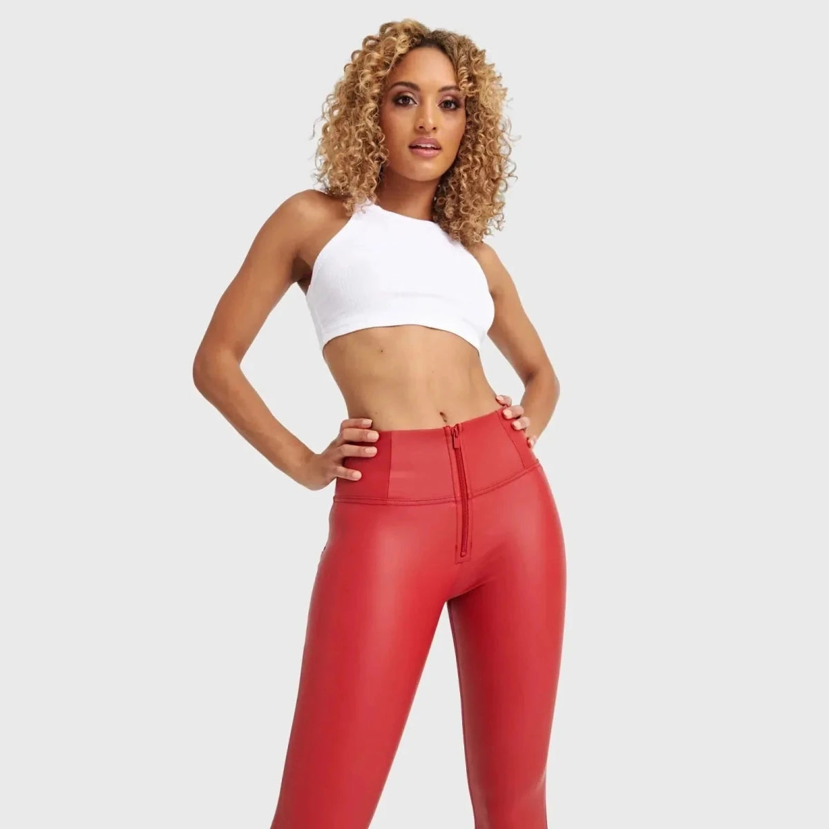 WRUP Faux Leather - High Waisted - Petite Length - Red - Vox Leather