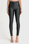 WRUP Faux Leather with Button Detail - Super High Waisted - Full Length - Black - Rare Leather