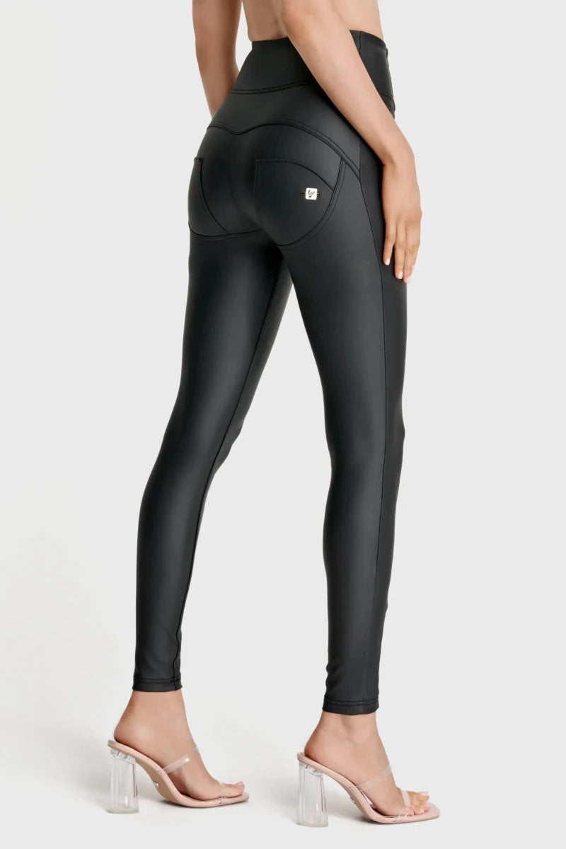 WRUP Faux Leather with Button Detail - Super High Waisted - Full Length - Black - Vox Leather