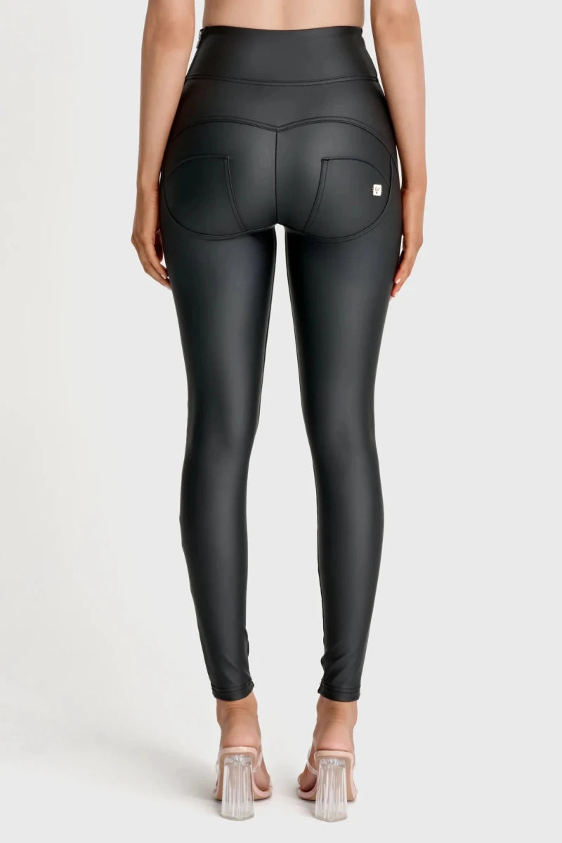 WRUP Faux Leather with Button Detail - Super High Waisted - Full Length - Black - Vox Leather