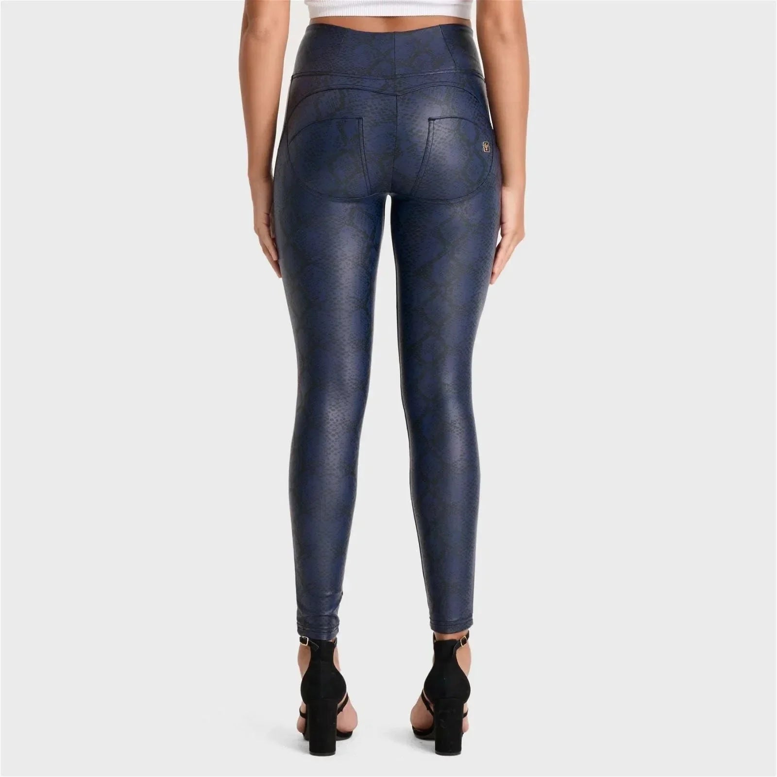 WRUP Python Faux Leather Limited Edition - High Waisted - Full Length - Midnight Blue - Rare Leather