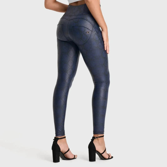 WRUP Python Faux Leather Limited Edition - High Waisted - Full Length - Midnight Blue - Vox Leather
