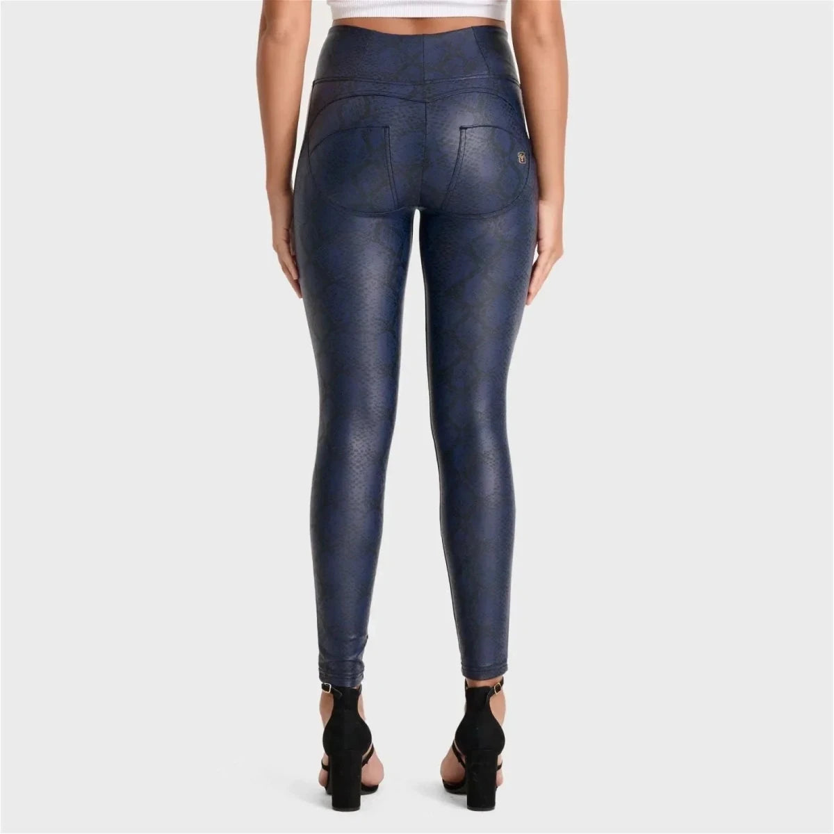 WRUP Python Faux Leather Limited Edition - High Waisted - Full Length - Midnight Blue - Vox Leather