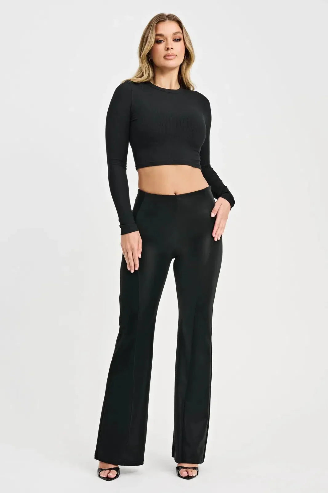 WRUP Velvet Faux Leather - High Waisted - Super Flare - Black - Rare Leather