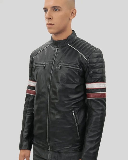 Wyatt Black Quilted Leather Racer Jacket - Rare Leather