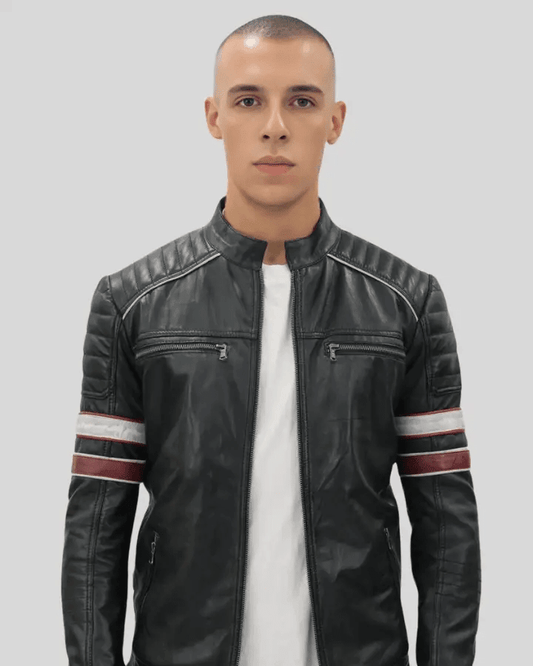 Wyatt Black Quilted Leather Racer Jacket - Vox Leather