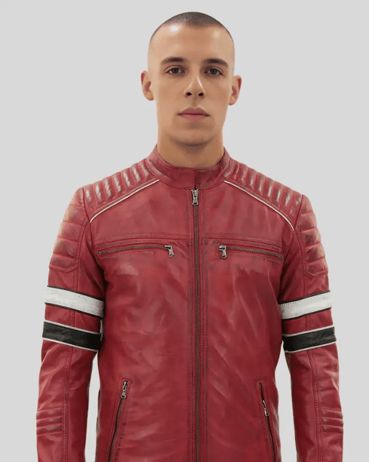 Wyatt Red Quilted Leather Racer Jacket - Vox Leather