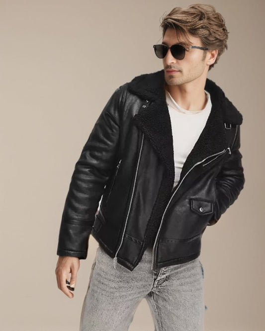 Zayn Shearling Biker Leather Jacket - Vox Leather